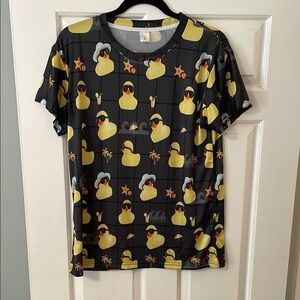 Yellow Duck Pattern Graphic fine mesh Workout Gym Short Sleeve Top Summer new
